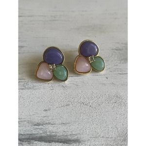 Vintage Avon Earrings Multicolor Stones Crystal Accent